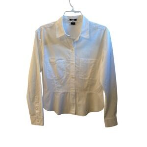 Theory White Cotton Emita Peplum Button Down Shirt Blouse Womens Medium